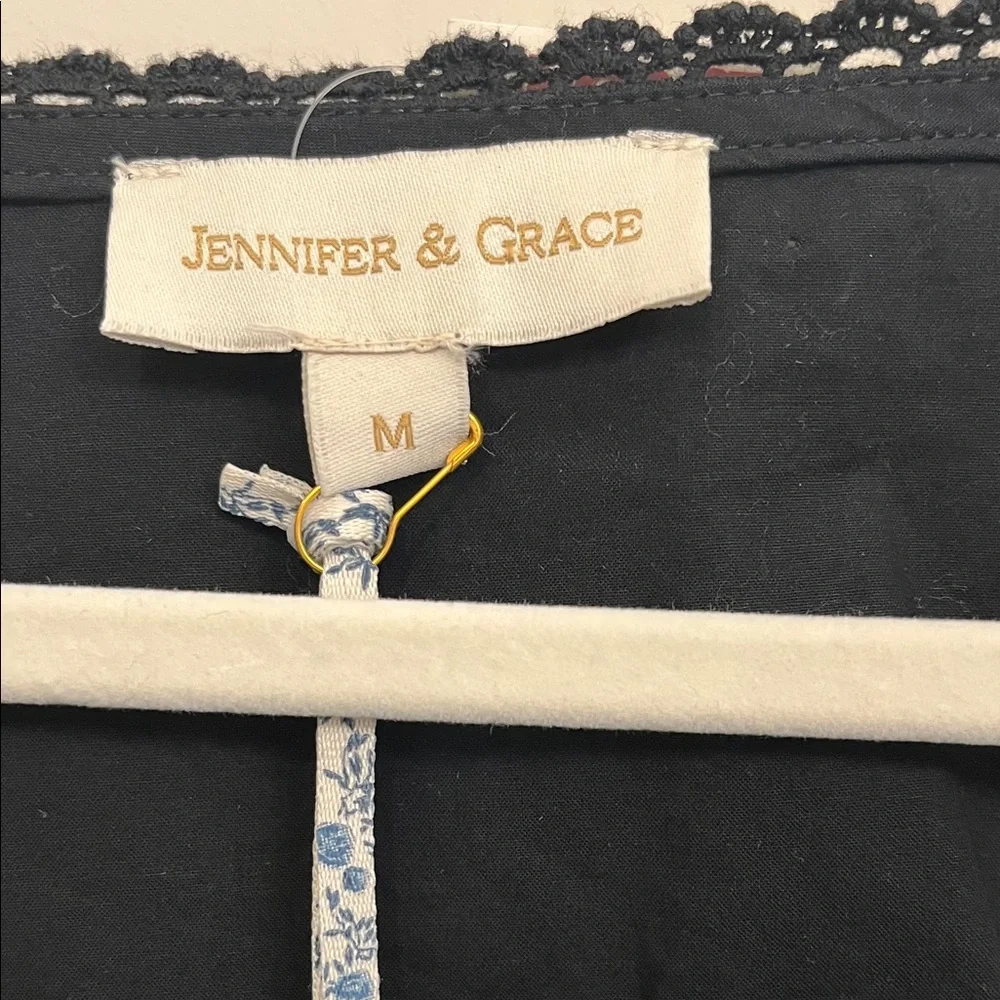 Jennifer & Grace Black Embroidered Tie-Front Blouse - Picture 2 of 6